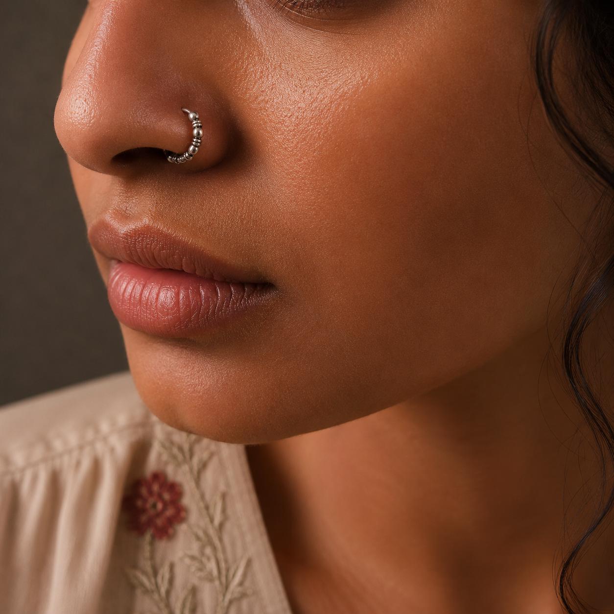 925 Sterling Silver Beaded Open Nose Ring - Image 2